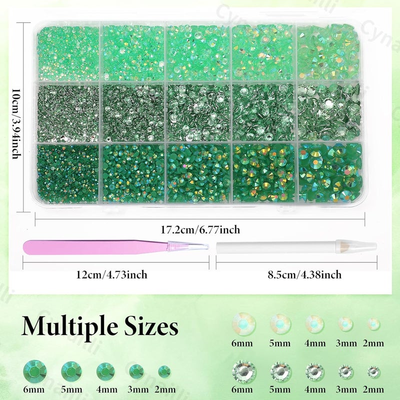 Cynailli 15000 Pcs Green Resin Rhinestones for Crafts, Flatback Resin Rhinestones for Bedazzling Gems 2/3/4/5/6mm Flatback Gems Jewels for DIY Mugs Tumblers Bottles Clothing Shoes Nail Art - Image 2